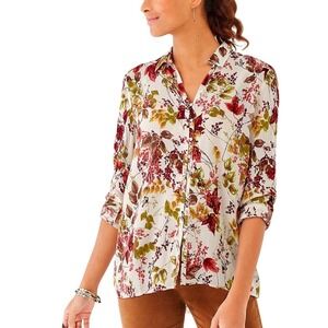 J.Jill Floral Blouse Button Up Shirt Long Sleeve Soft‎ Rayon Women XL  Botanical